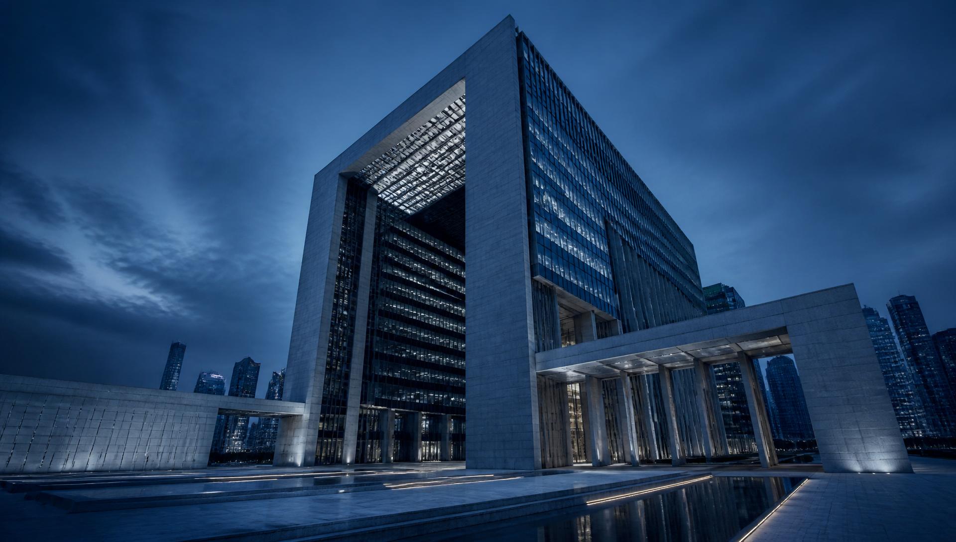 Deutscorp Bank global headquarters at dusk